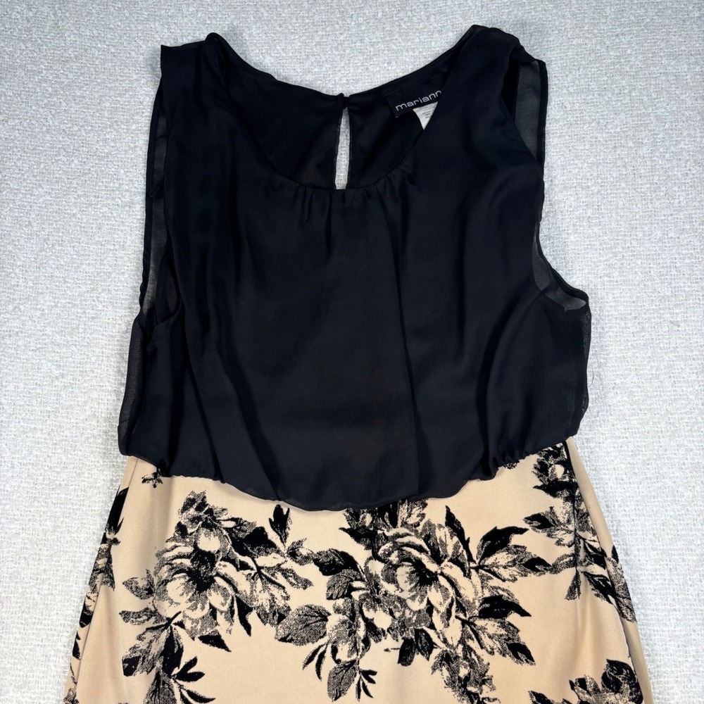 marianne floral formal black beige mini dress coquette chic office siren Y2K - Picture 4 of 9